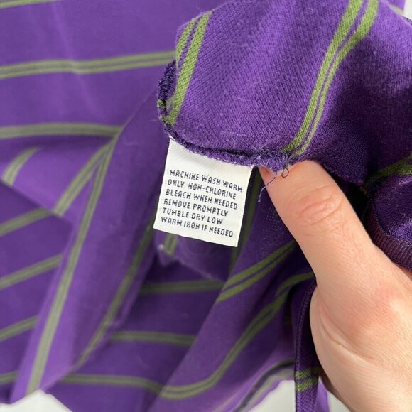 Ralph Lauren Polo Golf Shirt Size CL Purple Green Stripe Vintage Knit Casual - Picture 8 of 12
